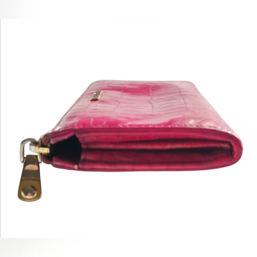 Miu Miu Dark Fuchsia Croc Embossed Leather Long Zip Wallet With COA - Picture 7 of 12